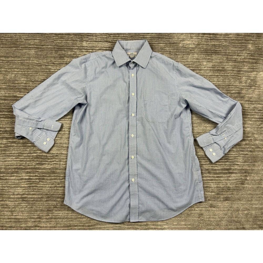 Croft & Barrow Shirt‎ Mens 16 Blue Check Long Sleeve 34/35 Easy Care Classic Fit